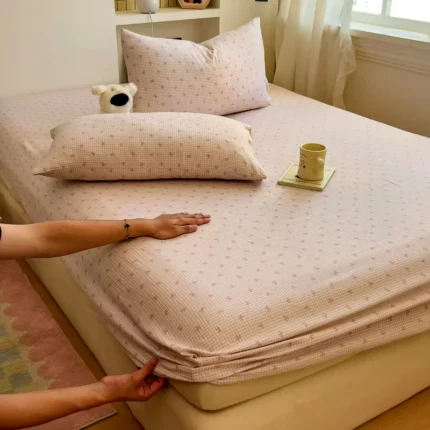 Premium Muslin Cotton Fitted Bedsheet with Two Matching Pillow Covers